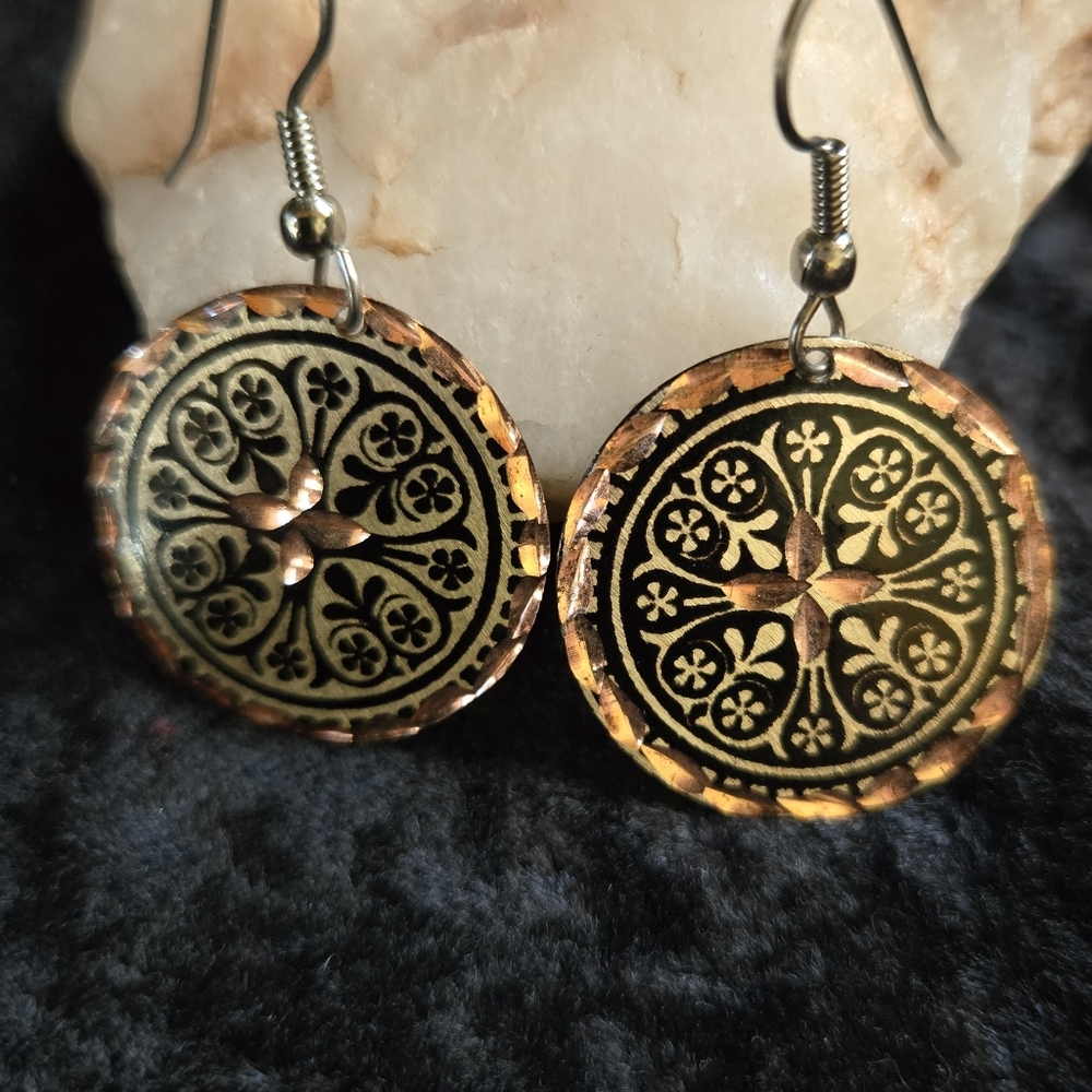 Handmade Copper Medallion Earrings Vintage